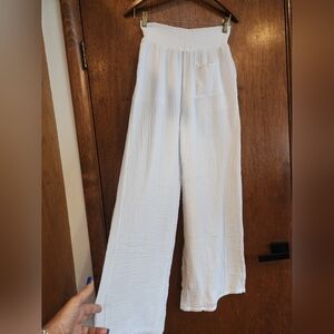 Michael Stars Susie Smocked Double Gauze Wide Leg Pants 100% Cotton M $148 K300